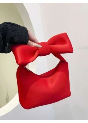 قطعة واحدة طراز ياباني جديد كبير الفيونكة، حقيبة يد، عصرية وبسيطة، تصميم سحاب، من مادة البولي يوريثان، تناغم