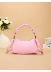 1pc PU Solid Color Fashion Handbag With Zipper Closure Shoulder Crossbody Bag Suitable For Daily Use And Outings
