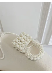 Girls Faux Pearl Beaded Square Bag