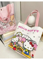 Sanrio Cartoon Sanrio Hello Kitty Kuromi New Large Capacity Commuting Canvas Bag Girls Anime Kawaii Cartoon Pattern And Stylish School Design