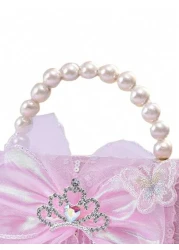 1pc Kids Bow Knot Crown Decor Handbag Pearl Accent Tassel Pouch For School Work Travel