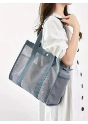 New Fashion Mesh Hollow Out Tote Bag Shoulder Bag Casual Swimwear Bag Travel Toiletry Organizer Bag With Buckle