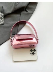 Girls Fashion Glossy Handbag Solid Color Molded Flap Underarm Bag