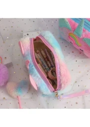Cartoon Unicorn Plush Cosmetic Bag With Big Eyes Girls Cute Handbag For Toiletries Stationery Pen Case Kids Coin Purse Random Color