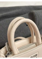 1pc Simple Fashionable Girls Handbag Solid Color PU Leather Letter Shoulder Crossbody Bag