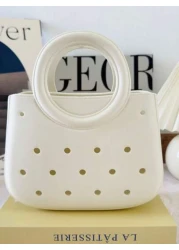 1pc EVA Solid Color DIY Hollow Out Tote Bag Waterproof Storage Basket Beach Bag Fashion Handbag