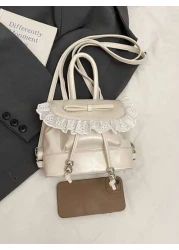 1pc New Fashionable Dual Tone Floral Trim Handbag Waterproof Light Weight Suitable For Commute And Outdoor Use
