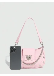 Fashion Y2k Style Women Shoulder Bag With Three Straps Water Resistant Handheld Or Cross Body PU Leather Bag Casual Love Shaped Bag For Various Occasions Including Females Girls Students Young Profess