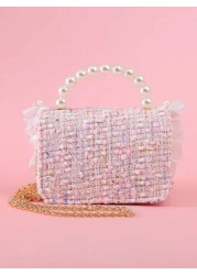 قطعة واحدة، حقيبة يد مزخرفة بوحدات معدنية وزهور مكشكشة وأوراق وخرز ومطرزة بخيوط مطاطية للفتيات، مناسبة للاست