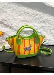 1pc Handbag Pu Open Design New Summer Style Cute Style Can Be Carried Cross Body Sufficient Capacity Versatile Comfortable Touch Highlight Personalized Can Hold Sun Umbrellas Wallets And Other Daily N