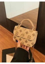 1pc Fashionable And Simple Printed Handbag Letter Embossed All Match Mini Handbag Small Square Bag Change Lipstick Bag Pu Material With Fashionable Chain Shoulder Strap Magnetic Buckle Flap Opening An
