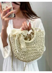 1pc Girls Vacation Style Drawstring Pockets Shoulder Handbag Casual Crossbody Bag Suitable For Summer Vacation