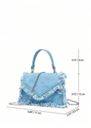 حقيبة مربعة بسيطة، حقيبة يد كاجوال من الجينز الأزرق، حقيبة كروس بسلسلة ذات لون أحادي، حقيبة كتف للفتيات