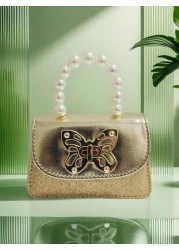 حقيبة يد جديدة على شكل فراشة مرصعة باللؤلؤ للأطفال، هدية عطلة نهاية الأسبوع، محفظة أنيقة على شكل قفل فراشة من