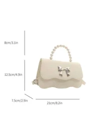 Fashionable Pearl Handbag Shoulder Bag Solid Color Design 2025 New Chic Fresh Butterfly Texture Small Square Bag