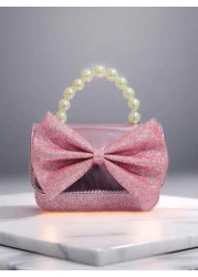 Kids Pearl Handbag Holiday Gift PU Leather Butterfly Decor Fashion Princess Coin Purse Mini Bag For Little Girls
