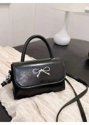 1pc Gentle And Sweet Bow Fashion Handbag Versatile Ins Shoulder Crossbody Bag Stylish And Gentle Small Square Bag With Bow Decoration Pu Material Magnetic Buckle Closure Crossbody Bag High End Solid C