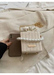 Woven Pearl Mini Handbag Fashion Chain Shoulder Crossbody Bag For Girls