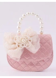 حقيبة كتف موضة مميزة جميلة بفيونكة مع زخرفة شرائط اللؤلؤ الأنيقة والمقابض المزينة بالخرز