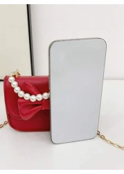 1pc Flap Closure Pu Korean Version Ins Little Girl Bag Fashion Solid Color Cute Bow Sweet Flap Princess Mini Bag Accessories Small Bag Coin Purse Suitable For All Occasions Faux Pearl Handbag Small Sq