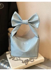 1pc Pu Sweet And Cute Princess Style Bow Solid Color Handbag Korean French Exquisite Aesthetic Niche Design Comfortable Chain Shoulder Messenger Bag Versatile Casual Highly Attractive Bag Suitable For