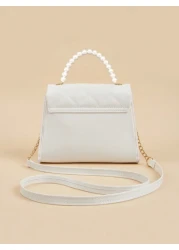 1pc Kids Girls Quilted Handbag With Butterfly Pearl Decor Fashionable Shoulder Bag