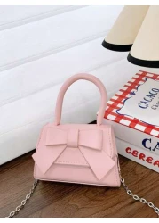 1pc Pu Magnet Closure Mini Fashion Cartoon Cute Sweet Bow Handbag Niche Design For Out To Play Change Lipstick Bag Korean Chain Shoulder Messenger Bag Suitable For Out School Commuting Daily Use Is A