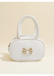 Children s Bag With Pearl Rhinestone Bow Decor Fashion New Style Girls Handbag Holiday Gift Princess Mini Bag Coin Purse Simple Small Round Bag