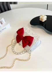 Cute Bow Mini Handbag Women Accessory Small Bag Versatile Lipstick Case Casual One Shoulder Crossbody Bag Fashionable Bow Purse For Women