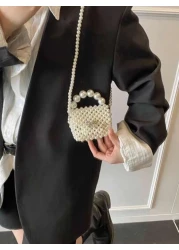 Versatile Mini Retro Girl Crochet Faux Pearl Beaded Bag