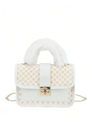 1pc Girl s Vintage Printed Plush Handbag Cute Metal Chain Crossbody Bag Casual Mobile Bag Ideal Choice For Gifts