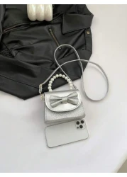 1pc Pu Magnet Closure Fashion Sweet Cute Bow Pearl Handbag Fashion Chain Shoulder Crossbody Evening Bag Niche Design Comfortable Shoulder Strap Versatile And Not Picky Suitable For Dinner Outing Play