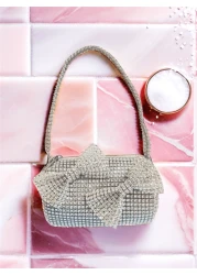 حقيبة أميرة ربطة عنق دائرية مرصعة بالراين ستون للأطفال، محفظة هدايا حفلات بنات بريق الألماس للأطفال