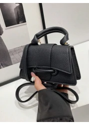 1pc Pu Magnetic Buckle Fashion Solid Color Lychee Pattern Handbag Niche Design Stylish Shoulder Crossbody Bag Suitable For Various Occasions Adjustable Shoulder Strap Is Versatile And Not Fussy Suitab