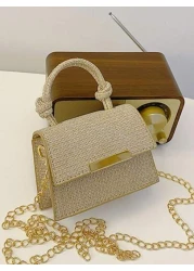 1 Pc New Style Girl s Fashionable Sequin Knotted Handbag Pu Material Magnetic Buckle Light And Fashionable Simple Business Style A Must Have For Daily Shopping And Commuting