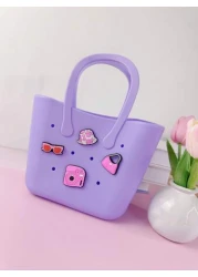 1pc Children s New Solid Color Letter Detachable Silicone DIY Handbag