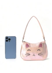 1pc Children Girl Mini Cute Cat Embroidered Handbag Shoulder Bag Suitable For Little Girl Kindergarten Elementary School Students Daily Outdoor Travel Festivals Gift