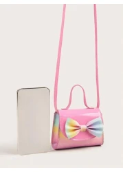 حقيبة كروسبودي دائرية صغيرة بشكل ورق الدبلوماسي في طبعة شطرنج هولوغرافية مع عقدة جذابة للفتيات، محفظة للعملا