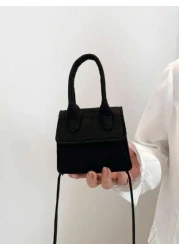 قطعة واحدة حقيبة صغيرة صغيرة جذابة بمغناطيس للفتح والإغلاق، كاجوال عملية متنوعة على الكتف من لون واحد ، حقيبة