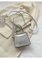 1 Mini Children s Solid Color Mirror Crocodile Pattern PU Flip Handbag Messenger Bag Suitable For Daily Use Note Scratches On Shiny Products Are Unavoidable Please Purchase With Caution
