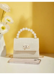 حقيبة محمولة بحلية تزيين من اللؤلؤ الاصطناعي مناسبة للهدايا، حقيبة كروس صغيرة وجميلة