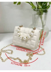 1pc Mini Girl s Gingham PU Flap Bag Versatile Pearl Handbag For Daily Use
