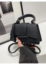 1pc Lychee Pattern Stylish Drawstring Handbag Niche Design Elegant Crossbody Small Square Bag Casual Versatile Large Capacity Internal Space Is Very Spacious Suitable For Daily Use