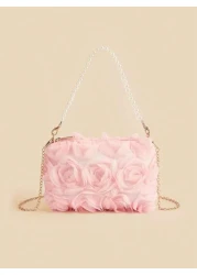 1 قطعة حقيبة يد للبنات مطرزة بالأزهار من الشيفون، رومانسية وحلوة للتنقل، متعددة الاستخدامات للحفلات والسهرات