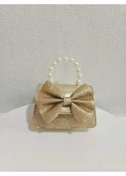 حقيبة يد لأطفال عصرية باللؤلؤ الجديدة، هدية للأطفال في المهرجان، جلد بو بشكل عقدة عقدة الفراشة فاشن ميني حقيب