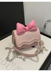 1pc Western Cute Korean Shoulder Bag Bow Chain Messenger Bag Fashionable Small Square Bag With Bow Decoration Fashionable Chain Shoulder Strap Messenger Bag Sweet And Cute Princess Style Handbag Suita