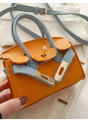 1 Pc New Model Girl s Fashion Retro Color Matching Handbag Pu Material Twist Lock Closure Crossbody Bag Simple And Elegant Casual And Versatile A Must Have For Daily Travel