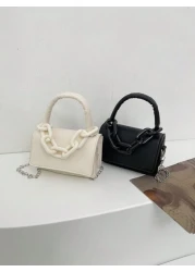 1pc Girl S Handbag Simple And Casual Fashion Style Large Capacity Lightweight Girl S Small Square Bag Solid Color Pu Leather Fabric Magnet Closed Detachable Chain Multiple Carrying Methods In One Bag