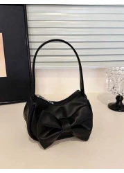 1pc Handbag Pu Zipper Opening And Closing New Style Small Elegant And Sweet Handbag Shoulder Bag Korean Style Small Bag Textured Bow Shoulder Bag Comfortable Shoulder Strap Suitable For Daily Outings