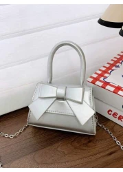 1pc Pu Magnet Closure Mini Fashion Cartoon Cute Sweet Bow Handbag Niche Design For Going Out To Play Change Lipstick Bag Korean Highly Attractive Chain Shoulder Messenger Bag Suitable For Going Out Sc